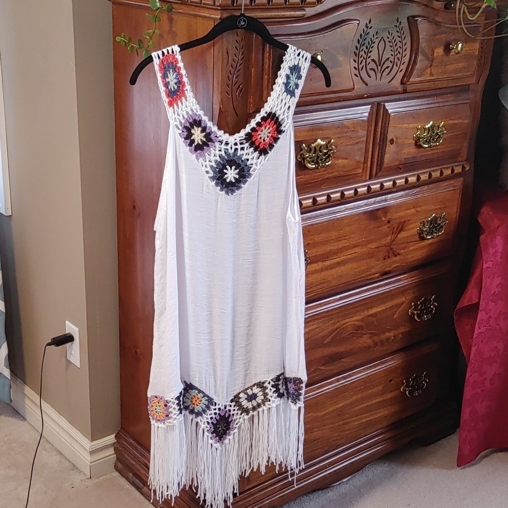 Women's Bohemian Crochet Beach Cover up Size Large 8/10 - Picture 5 of 11